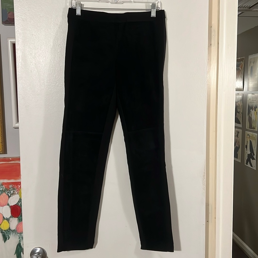 Ecru black ponte slim pants with suede